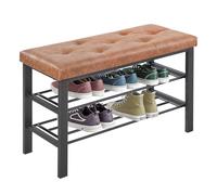 Sweetcrispy Zapatero de 3 Niveles, Zapatero con Banco, 32 x 81 x 50 cm, baúl de Piel sintética y Estructura metálica, Almacenamiento de Zapatos para salón, Entrada o Pasillo, Color marrón