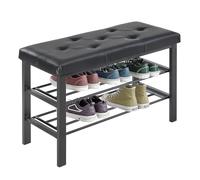 Sweetcrispy Zapatero de 3 Niveles, Zapatero con Banco, 32 x 81 x 50 cm, baúl de Piel sintética y Estructura metálica, Almacenamiento de Zapatos para salón, Entrada o Pasillo, Color Negro