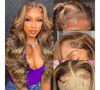 SWEETGIRL Pelucas de cabello humano ondulado con encaje frontal de 13 x 6 pulgadas, color rubio miel 4/27, pelucas de cabello humano frontal HD de 13 x 6 pulgadas, densidad 180, 24 pulgadas