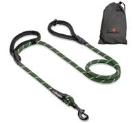 Sweetie Correa Perro Cuerda Nylon 1,5 m - Anti Tirones, Doble Asa Bungee, Multiposición - para Perros Grandes y Pequeños Que Tiran Fuerte - Mosquetón 360° - 10 Colores - Verde