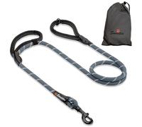 Sweetie Correa Perro Cuerda Nylon 1,5 m - Anti Tirones, Doble Asa Bungee, Multiposición - para Perros Grandes y Pequeños Que Tiran Fuerte - Mosquetón 360° - 10 Colores - Gris