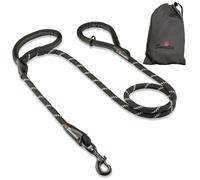 Sweetie Correa Perro Cuerda Nylon 1,5 m - Anti Tirones, Doble Asa Bungee, Multiposición - para Perros Grandes y Pequeños Que Tiran Fuerte - Mosquetón 360° - 10 Colores - Negro