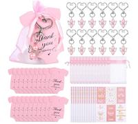 Sweeties - Regalos de fiesta, 50 juegos con llaveros de ángel, tarjetas de agradecimiento, bolsas de organza para duchas, cumpleaños y revelaciones de género