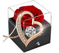 SWEETIME Caja de regalo de rosa roja con collar, collar de plata de ley 925 con circonita cúbica 5A, regalo de rosa real encantada para ella en aniversario, Navidad y día de San Valentín