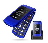 SweetLink F2 Plus Teléfono Móvil para Personas Mayores, con Tapa de Teclas Grandes y Volumen Alto, Botón SOS, Contactos con Imágenes, Base de Carga USB-C, Doble SIM, Pantalla 2,4", FM Radio, Azul