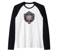 Sweetly Macabre Gothic Skull Bat Roses Floral Heart Design Camiseta Manga Raglan