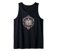 Sweetly Macabre Gothic Skull Bat Roses Floral Heart Design Camiseta sin Mangas