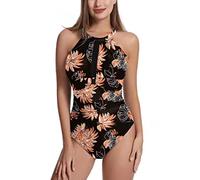 Sweetneed chida yi bañador Mujer Push up Moderno,Traje de baño una Pieza Mujer con Control de Abdomen Sensual Cuello en V Profundo bañador Reductor Halter Espalda Descubierta Verano Vacaciones Playa