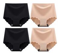 Sweetneed Chida Yi Bragas Sin Costuras Mujer Invisible Cortadas al Láser Culotte Calzoncillos de Modal de Cintura Media Tramo Hipster 4 Pack