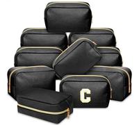 Sweetude 10 bolsas de maquillaje de piel sintética a granel, regalo de dama de honor, boda, despedida de soltera, fiesta, neceser para el cuidado de la piel para mujeres (negro)