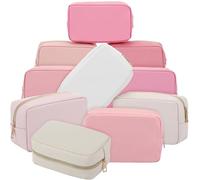 Sweetude 10 bolsas de maquillaje preparadas de piel sintética a granel, regalo de dama de honor, boda, despedida de soltera, fiesta, neceser para el cuidado de la piel para mujeres (rosa)