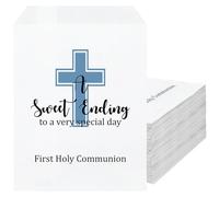 Sweetude 100 bolsas de papel para primera comunión, 12,7 x 17,8 cm, bolsas de aperitivos para eventos religiosos, Pascua, primera comunión, bautizo, fiesta, caramelos, almacenamiento de galletas (azul