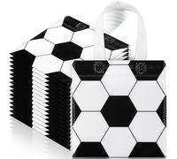 Sweetude 12 bolsas de regalo de fiesta de fútbol, bolsas de golosinas temáticas deportivas de 7.8 x 7.8 pulgadas, bolsas de fútbol no tejidas con asas para regalos de fiesta deportiva, suministros de