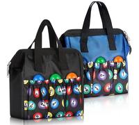 Sweetude 2 bolsas de bingo Dauber con asa y cremallera con 6 bolsillos externos y 3 bolsillos internos, Negro/Azul, L, Bolso informal