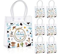 Sweetude 24 bolsas de recuerdo de fiesta de vaquero con texto en inglés "A Little Cowboy Is on the Way", bolsas de regalo de PVC transparente con asas, paquetes de envoltura occidental para baby