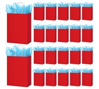 Sweetude 24 bolsas de regalo rojas con papel de seda azul, bolsa de papel de la semana del libro con asa para leer a través de la semana de Estados Unidos, lectura escolar, celebración del día del