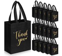 Sweetude 30 bolsas de regalo de agradecimiento con asas, reutilizables a granel, bolsas plegables no tejidas para regalos de boda y dama de honor (negro, 10 x 8 x 4 pulgadas)