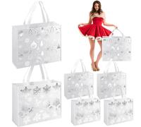 Sweetude 6 bolsas grandes de regalo de Navidad plateadas metálicas con asas para niñas, bolsas reutilizables de cuento de hadas para dulces, bolsa de compras no tejida, bolsa de regalo para niños