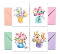 Sweetzer & Orange 24 Tarjetas En Blanco Con Sobres - Cartulina Gruesa 300GSM - Tarjetas de Felicitación Personalizadas de Color En Una Bonita Caja - Cumpleaños, Navidad, Boda - 4x5.5", Acuarela Floral