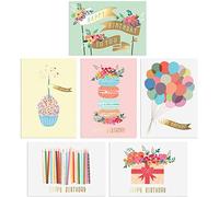 SWEETZER & ORANGE Surtido de tarjetas de cumpleaños a granel de lámina dorada, 24 folletos a granel con caja de sobres, tarjetas de cumpleaños en blanco surtidas para mujeres, hombres y niños en un