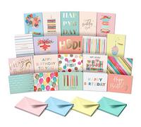 SWEETZER & ORANGE Tarjetas de feliz cumpleaños con sobres y caja surtida. Juego variado de 20 tarjetas de cumpleaños surtidas con sobres, paquete perfecto para celebraciones, ocasiones especiales