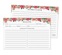 Sweetzer & Orange Tarjetas de recetas 4 x 6, juego de 50 hojas florales blancas, papel de cocina doble cara 4 x 6, perfecto