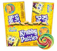 Sweetzo - Krabby Patty Theater Box Gummy Candy, cajas de tamaño compartible para películas, viajes por carretera, etc., caramelos masticables, 2.5 onzas (paquete de 3)