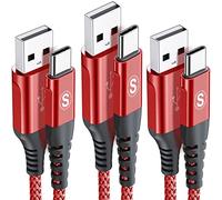sweguard Cable USB C [3Pack 1M + 2M + 3M] 3A Cargador USB Tipo C Carga Rápida y Sincronización de Datos para Samsung S20 S10 Note 20 10 Xiaomi Redmi Huawei P30 P20 LG Google (Rojo)