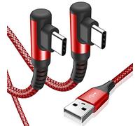 sweguard Cable USB Tipo C, 2 Pack 2m Cargador Tipo C Carga Rápida, Cable USB C Acodado Nylon Trenzado para Móvil USB C Galaxy Note S20 A70 A21 A51, Xiaomi 10 11, Redmi Note 9 8, Huawei P40 P30-Rojo