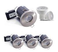 Sweier Downlight Techo Ignífugo, Níquel IP65 Focos Empotrable Estanco Baño, GU10 5W 430LM Blanco Frío 6000K AC220-240V Focos LED Interior Techo, Agujero ø68-75mm, Juego de 4.