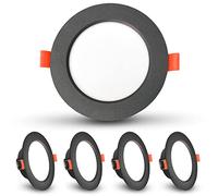 Sweier IP44 Downlight LED Negro. 5W Aluminio die-Casting Ultrafino Ojo de Buey LED 3000K Cálida 480Lúmenes. AC 220-240V. Orificio 70-85mm. Pack 5