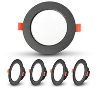 Sweier IP44 Downlight LED Techo Empotrable Extraplano. 5W Aluminio die-Casting Negro Ojo de Buey 6000K Frío 480Lúmenes. AC 220-240V. Orificio 70-85mm. Pack 5