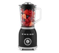 SWEISS Batidora de Vaso Vintage MXV9 - 1000 W, 2 Velocidades y Función Pulse, 6 Cuchillas de Acero Inoxidable, Jarra de Cristal 1,5 L, Base Antideslizante, Sistema de Seguridad, Color Negro
