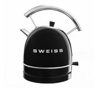 SWEISS Hervidor eléctrico vintage KTL9 1,5L, Práctico y compacto de acero inoxidable 2200W, Ebullición rápida, Nivel de agua visible y graduado, Desconexión automática, Base 360°, Negro