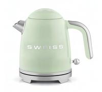 SWEISS - Hervidor eléctrico vintage KTS7, 1 L, acero inoxidable, compacto, 1200 W, practico, ebullición rápida, nivel de agua visible y graduado, apagado automático, base giratoria 360°, verde