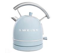 SWEISS KTL6 - Hervidor eléctrico vintage (1,8 L, acero inoxidable compacto, práctico 2200 W, ebullición rápida, nivel de agua visible y graduado, apagado automático, base 360°, azul.