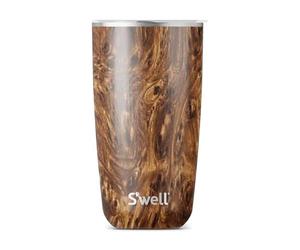S'well Tumbler with Lid, 530ml, Teakwood, BPA/BPS-Free Vacuum Triple-Insulated Travel Cup with Slide-Open Lid, for Hot and Cold Beverages, At Home or Work up to 12h Cold/4h Hot