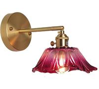 SWEMOPP Aplique de pared con flores de vidrio, brazo ajustable, lámparas de lectura montadas en la pared, iluminación de pared de latón y vidrio floral, lámpara de pared dorada vintage para dormitorio