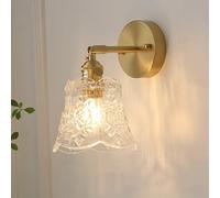 SWEMOPP Aplique de pared de vidrio verde vintage Brazo recto dorado Lámpara de pared de baño antiguo industrial Lámpara de pared de cabecera moderna de vidrio ámbar para dormitorio Sala de estar Granj