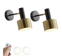 SWEMOPP Aplique de pared LED Juego de dos USB Recargable Funciona con pilas Brazo ajustable negro dorado Lámpara de pared de mediados de siglo Lámpara de pared inalámbrica de granja industrial vintage