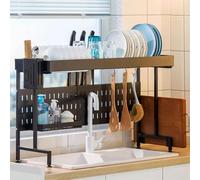 SWENEEN Escurridor De Platos Grande Y Extensible De Acero Inoxidable para Colocar sobre El Fregadero. Escurridor De Cocina Estable para Fregaderos Individuales O Dobles. Color Pl,Nero-4868cm