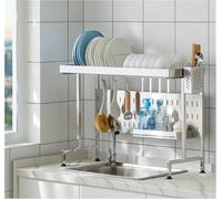 SWENEEN Escurridor De Platos Grande Y Extensible De Acero Inoxidable para Colocar sobre El Fregadero. Escurridor De Cocina Estable para Fregaderos Individuales O Dobles. Color Pl,Silver-5486cm