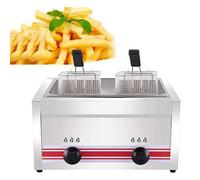 SWENEEN Freidora de gas de acero inoxidable para encimera, freidora comercial con cesta, tapa y estante para especias, adecuada para patatas fritas, anillos de cebolla, pepitas de pollo, 20 L