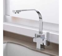 SWENEEN Grifo De Cocina con Filtro, Mezclador De Agua Fría Y Caliente, Montado sobre Encimera, Resistente, Negro Mate, Filtro De Agua para Fregadero, Agua Potable Pura, Elegante,Chrome-A