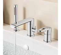SWENEEN Grifo De Lavabo Giratorio De 360° con 3 Orificios, Mezclador De Ducha De Montaje En Cubierta, Monomando, Juego De Grifos para Bañera, Acabado Cromado Moderno, Fácil Insta,Chrome