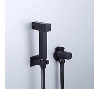 SWENEEN Pulverizador portátil de bidé para inodoro, grifo de bidé frío individual con botón, kit de ducha de latón macizo negro mate, juego de ducha cuadrado, D,01