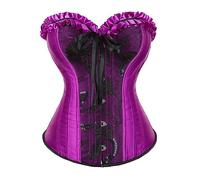 Bustier Corset Top para Mujer - Top Bustier De Cintura Adelgazante Vintage para Mujer Uso Diario Satén Púrpura con Cordones Deshuesado Overbust Corset,Púrpura,S