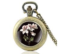 SWEPERFQ Reloj de Bolsillo, Reloj de Bolsillo, Diseño de Flores Reloj de Bolsillo de Cuarzo Hombres Mujeres Encanto Colgante Collar Horas Reloj PA051-Negro (Color: Pa602Bronze)