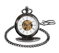 SWEPERFQ Relojes, Relojes, Llegada Reloj de Bolsillo mecánico Completo Doble de diseño Liso for Hombres Relojes de Cuerda-Oro (Color : Black)