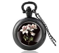 SWEPERFQ Relojes, Relojes, Reloj de Bolsillo de Cuarzo Vintage con diseño de Flores, Collar con Colgante for Hombres y Mujeres, Reloj de horas-PA051-negro (Color : Pa602black)